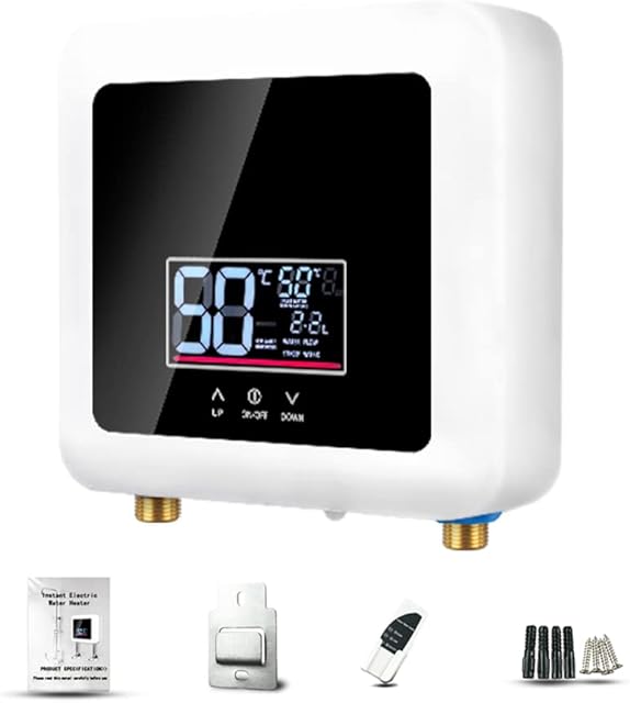 Aquecedor de água instantâneo 7500 W Mini aquecedor elétrico de água sem tanque montado na parede Display de LED Suporte Modo termostato/Ajuste de energia para banheiro de cozinha em casa