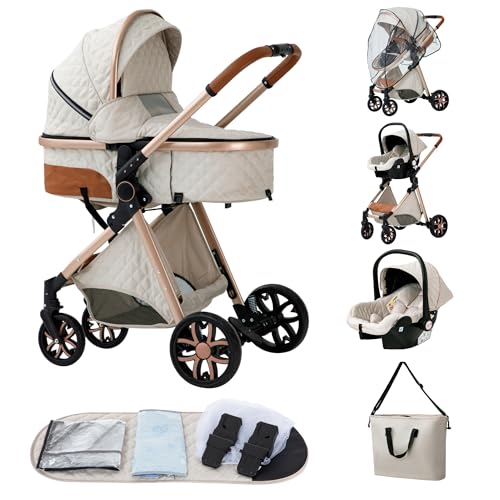 ALYIKOU carrito bebe,carrito bebe 3 en 1,Adecuado para 0-3 años, carga máxima de 25 kg, sistema de carro bebe viaje plegable, incluidos adaptadores de accesorios