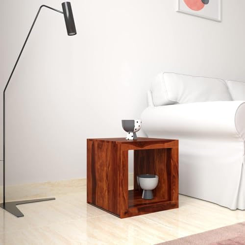 Image of Amazon Brand - Solimo Areeglar Side Table with Bottom Shelf for Home (Sheesham Wood, Honey Finish)