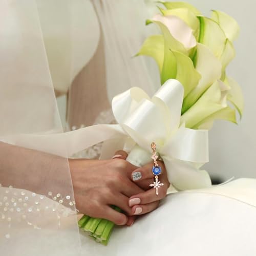 Image of MIXJOY Something Blue Gift for Bride, Wedding Day Bridal Blue Pearl Angel Wings Bouquet Garter Charm for Bride to Be