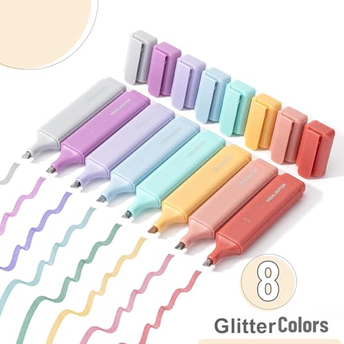 Image of Amitasha 5 Pc Glitter Highlighters Pastel Color Pen Set Chisel Tip Aesthetic Highlighters Quick-Dry, Smear-Resistant For Journal Planner Coloring Drawing Doodling - Assorted Color