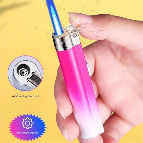 Encendedor portátil de metal resistente al viento con llama regulable y carga de butano 5