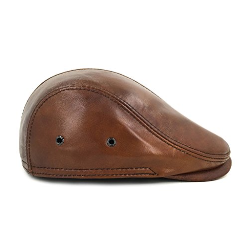 LETHMIK Flat Cap Cabby Hat Genuine Leather Vintage Newsboy Cap Ivy Driving Cap Second Version Brown-XL