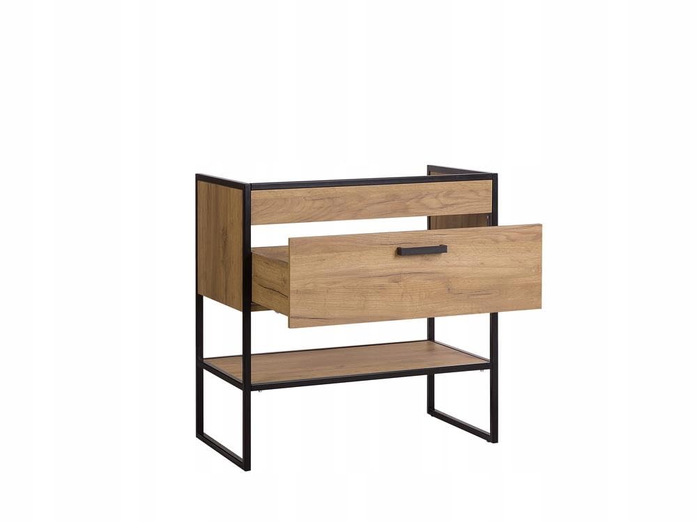 Metalowa szafka łazienkowa pod umywalkę szuflada 80 cm dąb loft złoty matowy - meble łazienkowe