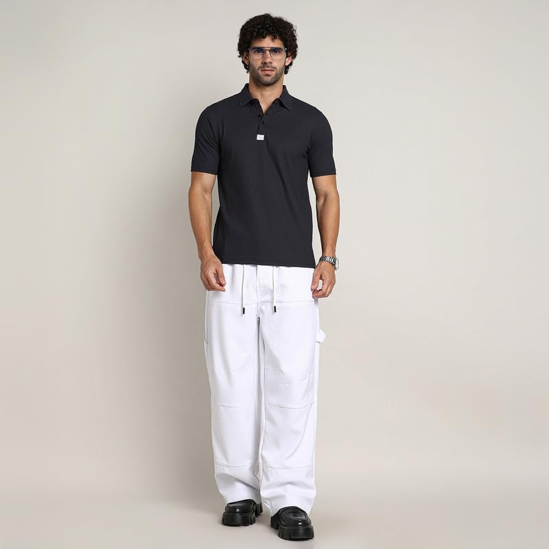 Image of CAHOOT Men's Cargo Trousers for Casual Wear | Mid-Rise | Relaxed Fit | Button Closure | Cargo Pants Crafted with Comfort Fit for Everyday Wear