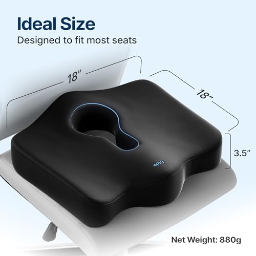 Image of Frido Memory Foam Piles Seat Cushion for Pain Relief from Hemorrhoids & Fistula,Non-Slip Contour Cushion with Innovative Keyhole Design & Additional Thigh Support,Black