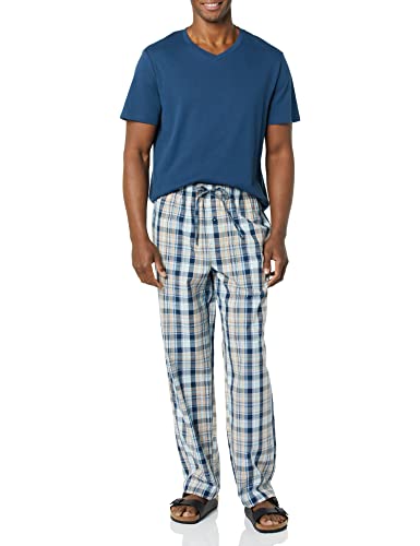 Amazon Essentials Men's Cotton Poplin Pant with Cotton Jersey T-Shirt Pajama Set
