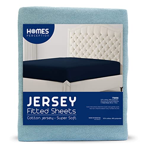 Homesperception Jersey Cotton Poly Fitted Sheet – Comfy And Stretchable Fabric – 4-Way Elastic Deep Pocket For Comfort – Fade Resistant And Wrinkle-Free (Sky Blue, Twin) #TOP7