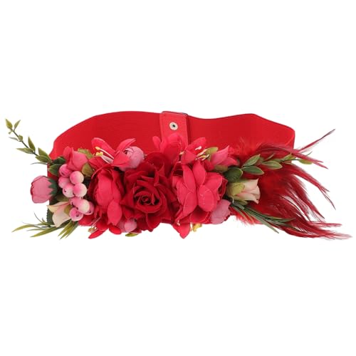 Decor Wide Belt Wedding Bridal Belt Women's Waist Belt Rose Waistband Red 60-80cm