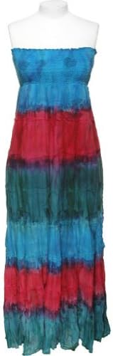 CUTE OPTIONS Crinkled Strapless Tie Dye Maxi Dress (Maldives) [7602L]