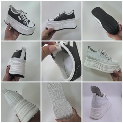 4 inch White Platform Sneakers for Women - Chunky Non Slip Sole Slip On Casual Shoes Women’s Fashion Sneakers with 7cm Platform & 2cm Hidden Heel Walking Shoes (White/Black)4