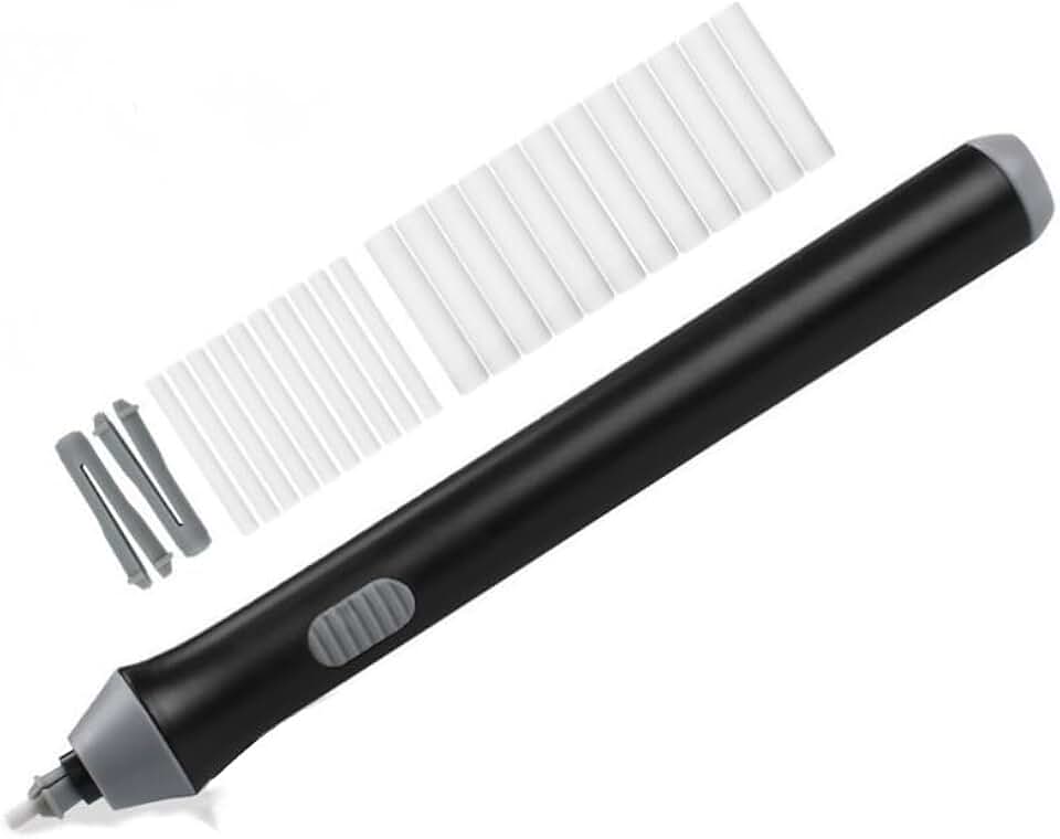 Kit Borracha Elétrica 25 Peças Portátil com Design Ergonômico – Ideal para Desenhos Técnicos, Esboços Artísticos, Escrita e Correções Precisas, Leve e de Fácil Uso Á Pilha Preto Premium