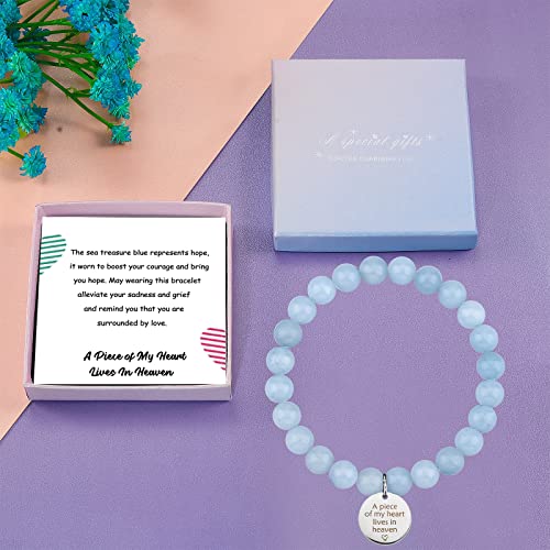 Partner Memorial Bracelet Gift Sympathy Gift A Piece Of My Heart Lives In Heaven Loss Of Loved Ones Jewelry Gift (Sea Treasure Blue) #TOP6