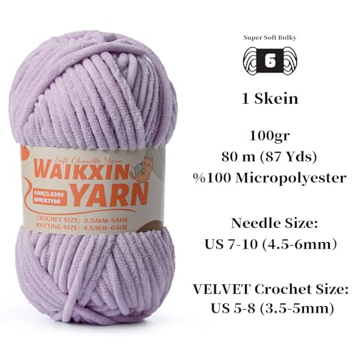 Image of (3 Light Purple) 3 Pack Super Soft Fuzzy Chenille Chunky Yarn for Crocheting, 300g (261yds) Fluffy Velvet Yarn for Hand Knitting Baby Blankets Weaving Craft