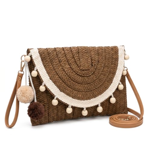 Sac bandoulière convertible en paille marron pour libérer vos mains