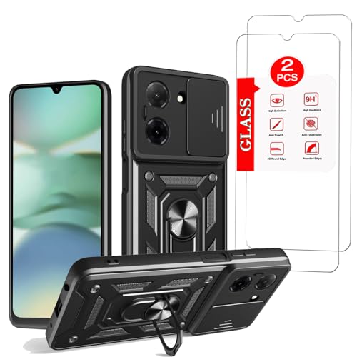 Anvzle for Xiaomi Redmi A5 4G Case with [2 Pack] Tempered Glass Screen Protector, for Xiaomi Redmi A5 Case [Military-Grade] Protective，with Lens Protects Magnetic Kickstand Mount Holder Black