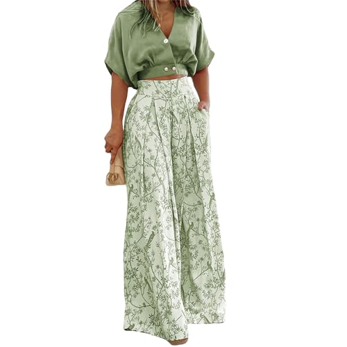 Two Piece Sets for Women Deep V Neck Crop Top High Waist Wide Leg Pant/Shorts Sets Summer 2 Piece Outfit Business Suit2