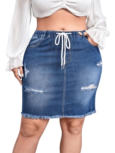 MakeMeChic Women's Plus Size Denim Skirt High Waisted Elastic Dra...
