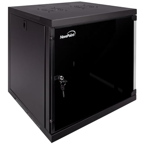 Image of NavePoint 9U Wall Mount Network Cabinet for 19 inch IT Equipment with Lockable Glass Door & Removable Side Panels, 2 Fans, 17.7 inch Deep, Pre-Assembled