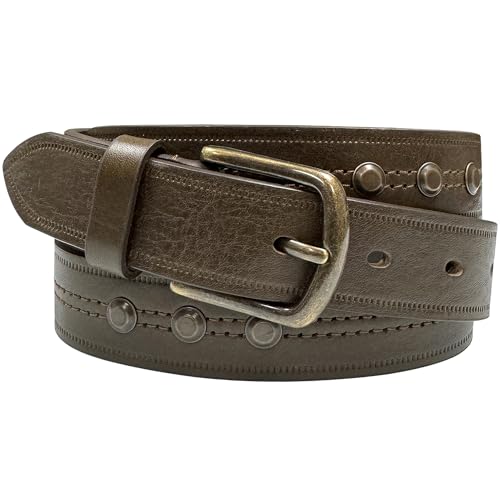 3081102 One Piece Genuine Leather Studded Punk Dress Jean Belt 1-1/8"(30mm) wide (Olive, 34)