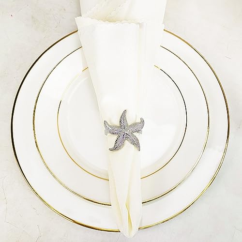 Wernfale 12 Silver Starfish Napkin Rings Beach Table Decor for Nautical Summer Wedding Easy to Use Easy to Replace - Image 4