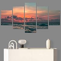 SIGNWIN 5 Panel Canvas Wall Art Skyline Sunset for Home Decorations Ready to Hang - 60