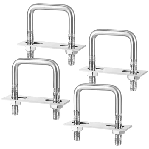 4 Pièces Boulon En U M8, Bride De Fixation avec écrous Plaque De Cadre et Rondelles, Boulons En U Carrés pour Poteau De Clôture, Fixation Du Tube