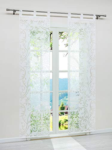 ESLIR Sliding Curtains Burnout Panel Curtains Set of 2 Curtains with Loops Transparent Curtain White W x H 57 x 175 cm Set of 2 - Image 2