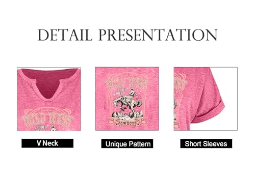 Cowboy Shirts for Women V Neck Vintage Rodeo T Shirt Western Fashion Graphic Short Sleeve Tee Tops4