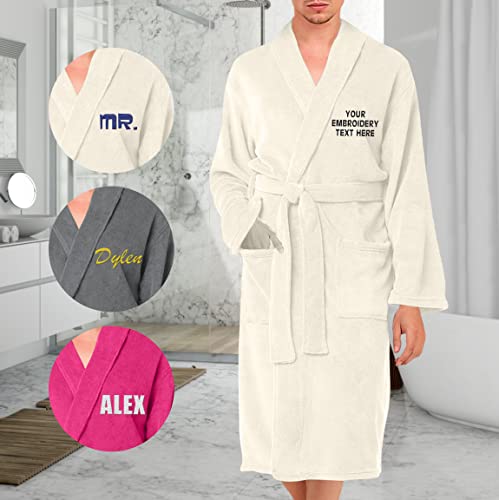 TEEAMORE Personalized Embroidered Robes Custom Monogrammed Plush Microfleece Bathrobes3