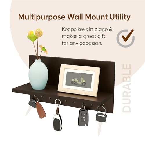 Image of Kuber Industries Mdf Wooden Keychain Holder for Wall With 9 Hooks and Display Shelf Organizer | Key Holder for Home Decor Stylish | Modern Key Stand | Brown