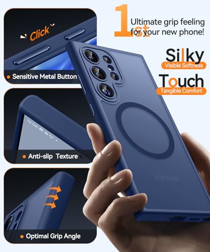 Image of CANSHN Designed for Samsung Galaxy S22 Ultra Case [Full Camera Protection] [Compatible with MagSafe] Translucent Matte Shockproof Protective Phone Cover 6.8 Inch - Deep Blue