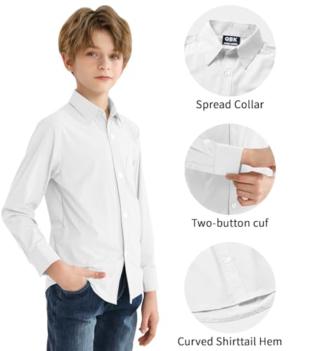 Image of 2T-16Y Boys' Stretch Long Sleeve Button Down Toddler Dress Shirt Wrinkle Free Oxford Uniform Shirt with Chest Pocket