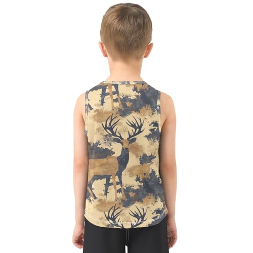 Boys Tank Top Shirts Deer Retro Camouflage Sleeveless T-Shirts Crew Neck for Kids Clothing Children3