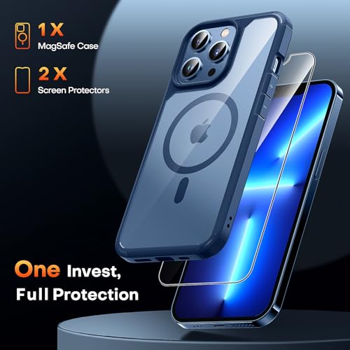 Image of TAURI 3 in 1 Magnetic for iPhone 13 Pro Case, with 2X Screen Protector, 10 FT Drop Protection, Compatible with Magsafe Case for iPhone 13 Pro Phone Case 6.1 inch - Blue | with Screen Protector, Not-Yellowing Military-Grade Protection, Shockproof Slim Magnetic Case for iPhone 13 Pro