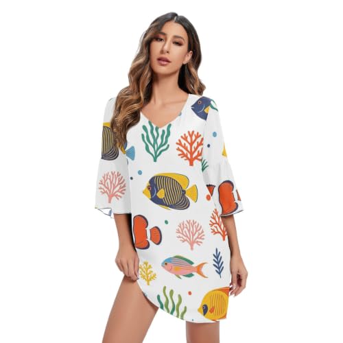 Robe décontractée en mousseline col en V avec tombé fluide unique