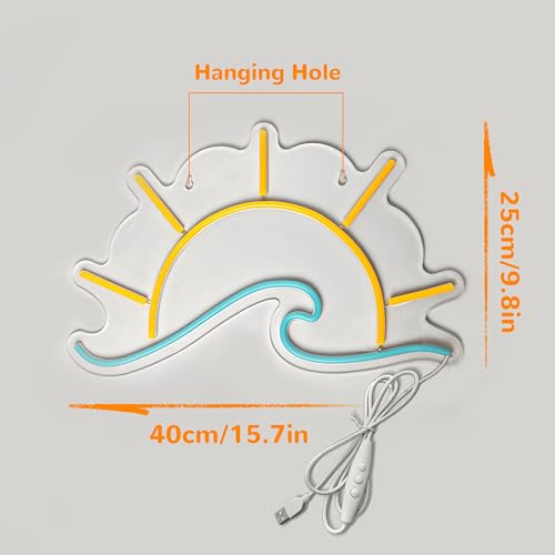 Sunset Sunrise Neon Sign Sun On The Sea Neon Light Sunrise Wave Neon Signs for Wall Decor Bedroom,Living Room,Kitchen Decor Led Neon Sign