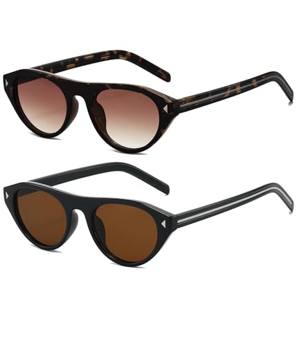 Image of EYLRIM Retro Oval Cat Eye Sunglasses for Women Men Trendy Flat Top Narrow Cateye Shades UV400 Protection
