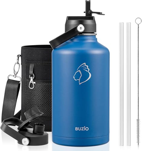 Image of BUZIO 64 oz Insulated Stainless Steel Water Bottle with Dust-proof Lids