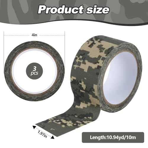 Image of Engrowtic 3 Rolls 2 inch x 32 ft Camo Tape, Self Adhesive Protective Camouflage Tape Waterproof Camo Duct Non Reflective Camouflage Fabric for Outdoor Hunting Military