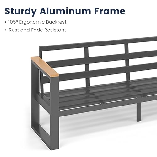 Image of Sundale Outdoor Aluminum Patio Furniture Set, 4 Piece Outdoor Conversation Sets with Fire Pit and 6 inch Thick Olefin Cushions, All Weather Outdoor Sectional Set for Deck, Lawn, Yard (Navy Blue)