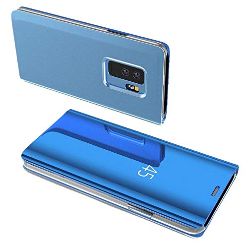 cofi1453® Smart View Spiegel Mirror Smart Cover Schale Etui kompatibel mit Samsung Galaxy A70 (A705F) Schutzhülle Tasche Hülle Schutz Clear Blau