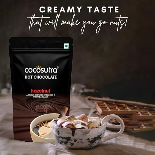 Image of COCOSUTRA Hazelnut Hot Chocolate Mix | Enjoy hot or cold | Pack of 2 (Each 100 g) 200 g | 100% Natural & Vegan Drinking Chocolate | Serves 8 Cups