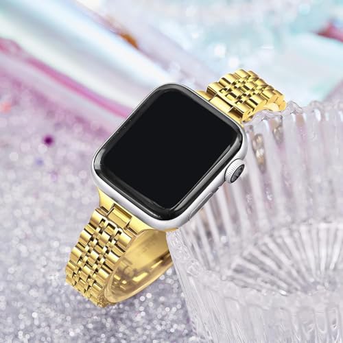 Image of Slim Metal Band Compatible with Apple Watch Straps 49mm 46mm 45mm 44mm 42mm, Stainless Steel Chain Strap for Women iWatch Strap Series 10 9 8 7 6 5 4 SE Ultra 2 1 [WATCH NOT INCLUDED]