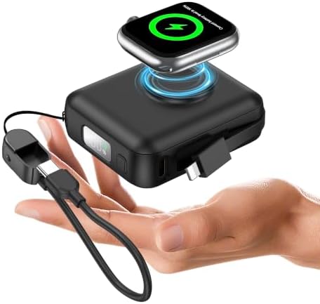 Luvknit 20000mAh Magnetic Power Bank for Apple Watch, 22.5W Fast Charging Portable Charger for iPhone with Built-in Lightning Cable & USB-C Input/Output, Pocket Size Battery Pack, Airline Approved