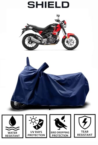 Image of Shield Heavy Duty Bike Cover for Hero xpulse 200 | All-Season, Tear-Proof Fabric | with Side Mirror Pocket & Buckle Belt | Hero xpulse 200 Bike Cover (Blue)