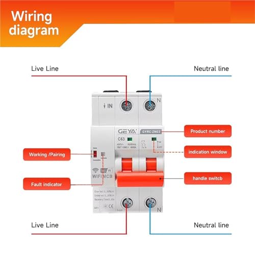 Disjoncteur MCB Smart Life 2P 63A avec minuterie pour tableau électrique rail Din