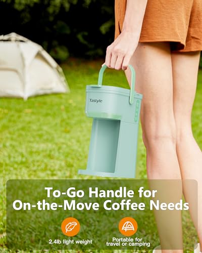 Image of Tastyle Single Serve One Cup Coffee Maker, for K Cups and Grounds, Mini Coffee Maker with Portable Handle, 6 to 12 Oz Brew Size, for Travel, Camping, Office, RV and Dorm, 120V, Oasis