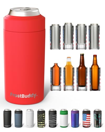 Image of Frost Buddy Universal Buddy Can Cooler - Fits All - For Regular 12 & 16 oz or Slim-Size Bottles - Insulated Double-Walled Stainless Steel (Red)