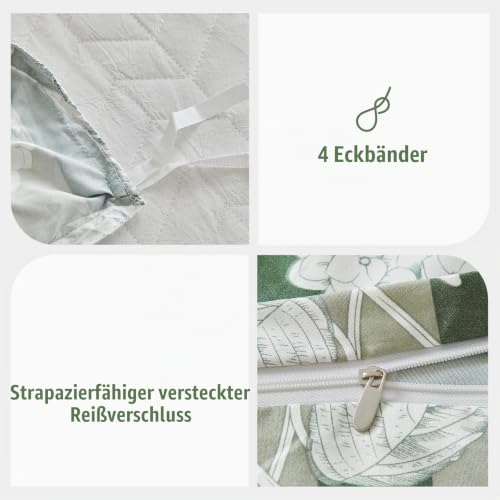 Lekesky Bettwäsche 220x240 3teilig + 2 Kissen 80x80, Grün Hortensie – Ansicht 6